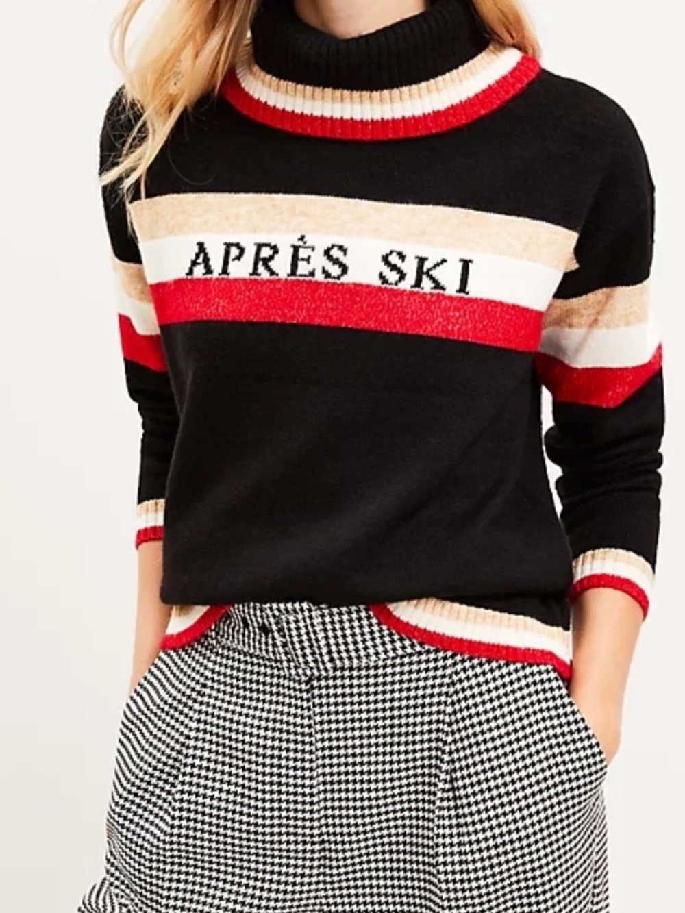 🆕 NWT Ann Taylor LOFT Lou & Grey Black Red Stripe Apres Ski Turtleneck Sweater